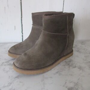 Ugg Boots 9 Gray Suede Classic Femme Mini Hidden Wedge Ankle Leather Shearling